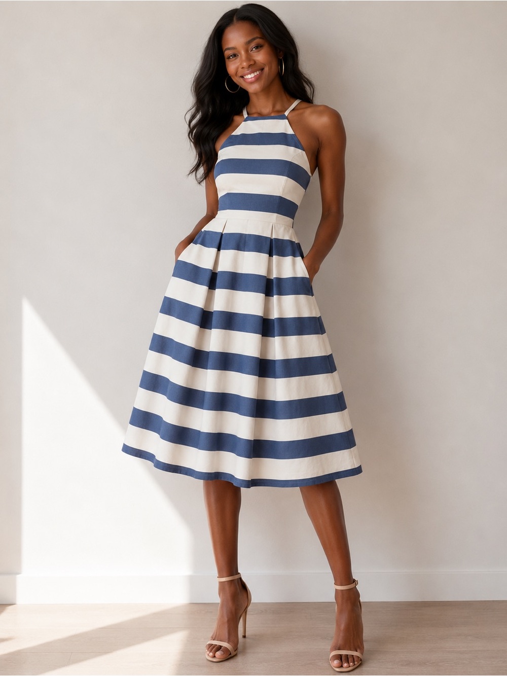 The Limited Navy and White Striped Sleeveless Dress